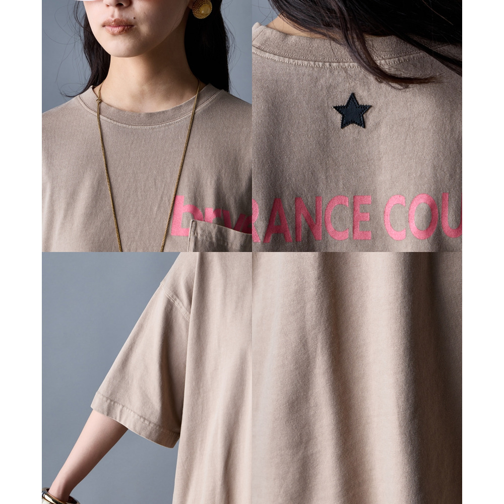 綿100%ピグメント染ロゴプリントチュニックTシャツ 大きいサイズ GEVS.12