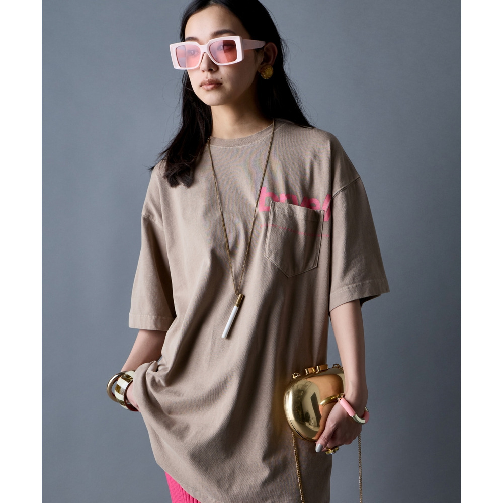 綿100%ピグメント染ロゴプリントチュニックTシャツ 大きいサイズ GEVS.16