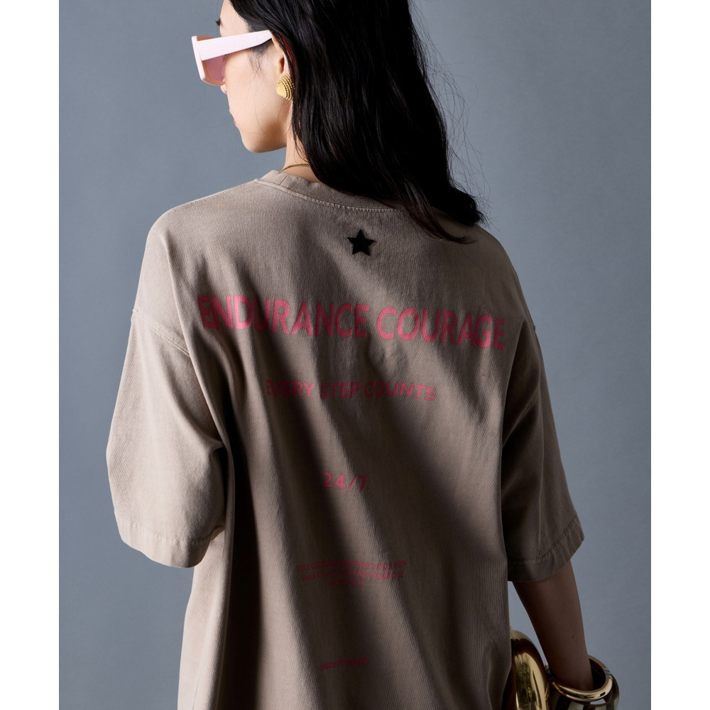 綿100%ピグメント染ロゴプリントチュニックTシャツ 大きいサイズ GEVS.17