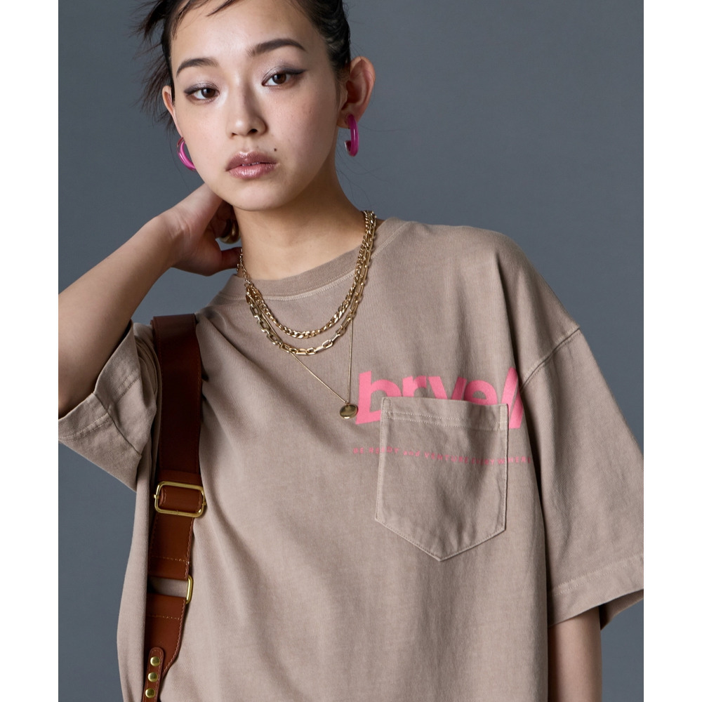 綿100%ピグメント染ロゴプリントチュニックTシャツ 大きいサイズ GEVS.19