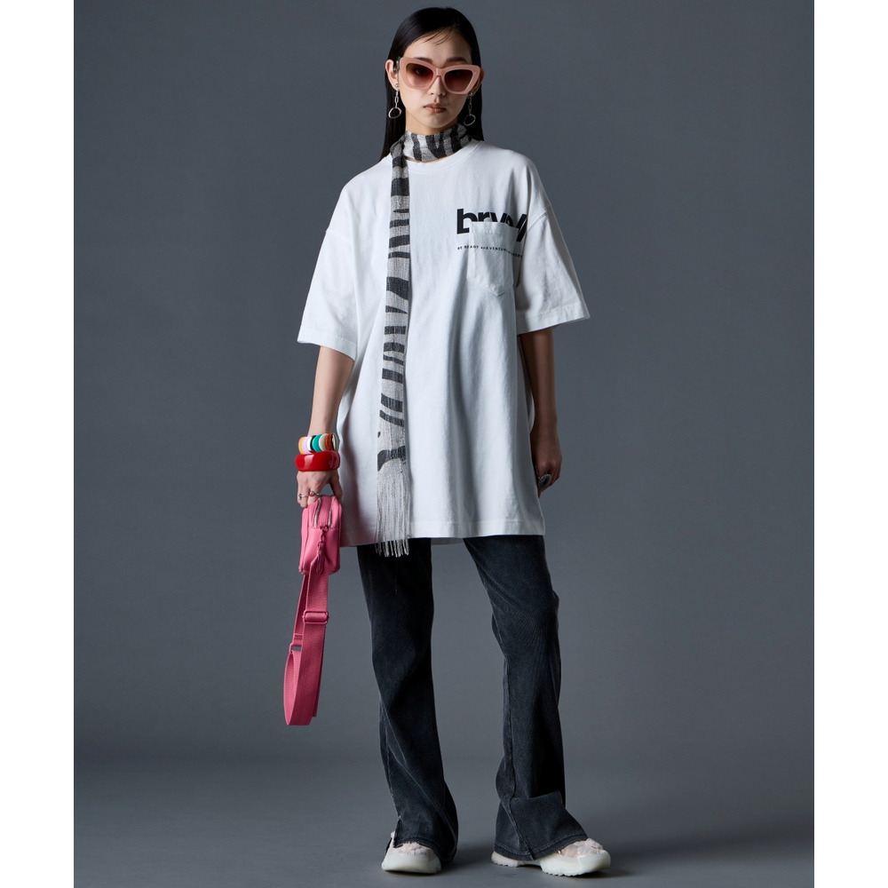 綿100%ピグメント染ロゴプリントチュニックTシャツ 大きいサイズ GEVS.2