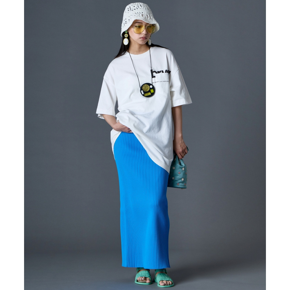 綿100%ピグメント染ロゴプリントチュニックTシャツ 大きいサイズ GEVS.24
