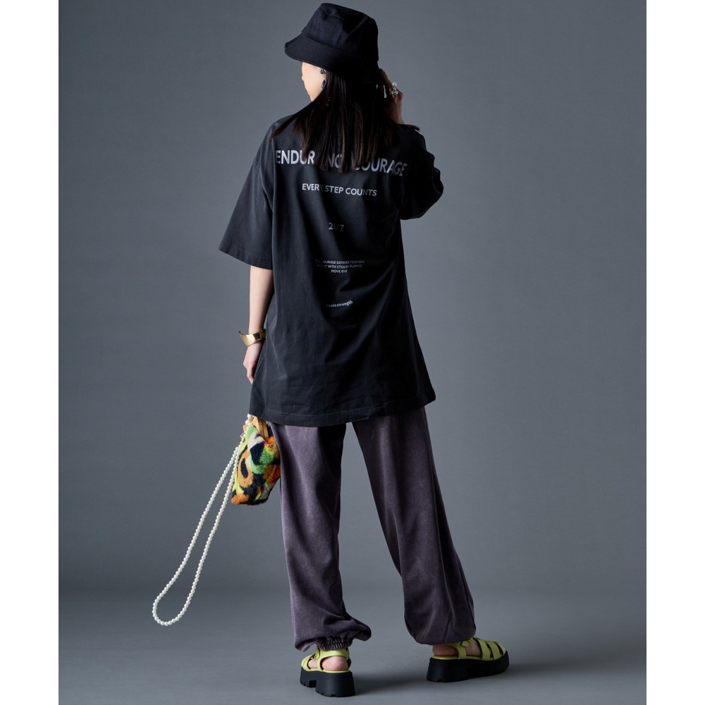 綿100%ピグメント染ロゴプリントチュニックTシャツ 大きいサイズ GEVS.27
