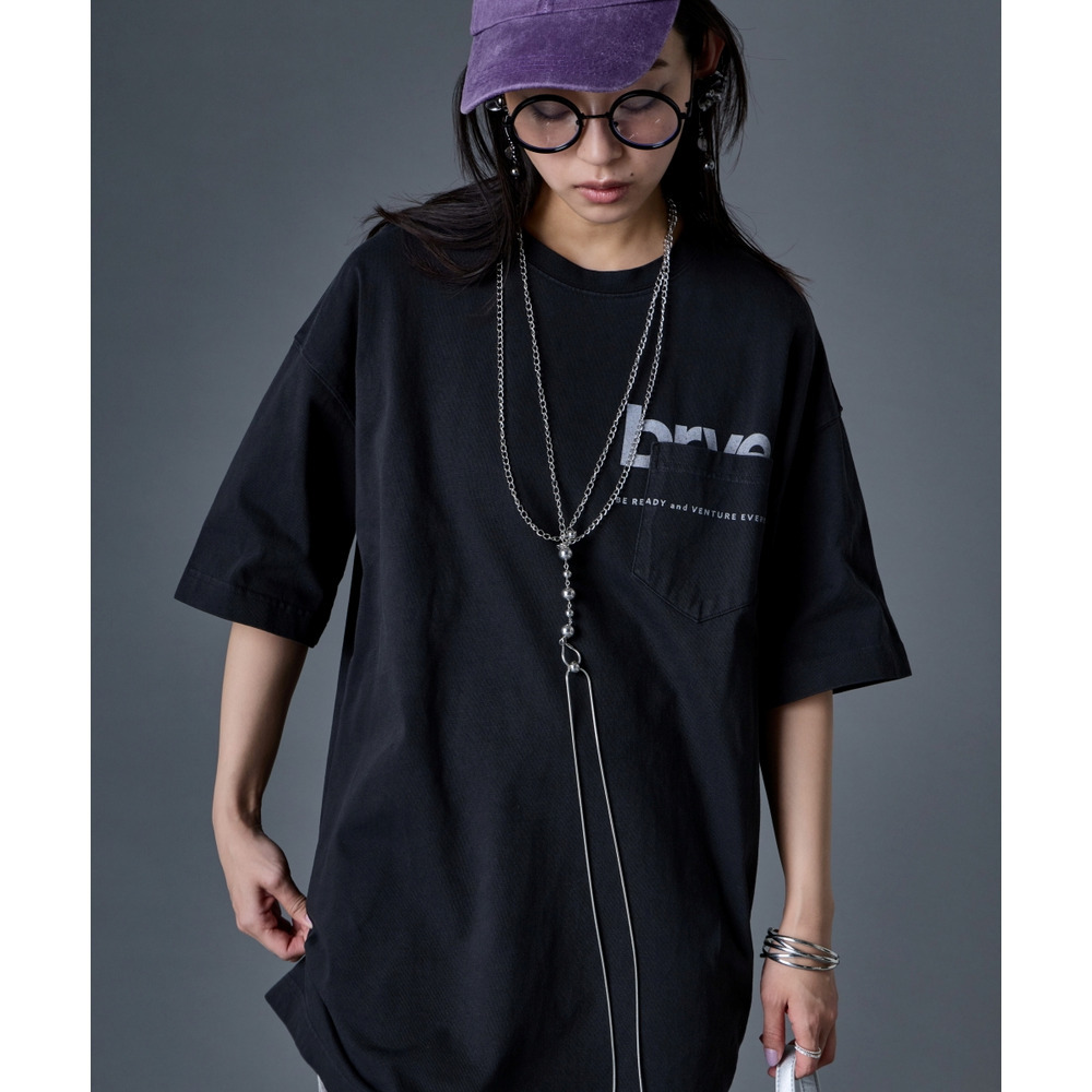 綿100%ピグメント染ロゴプリントチュニックTシャツ 大きいサイズ GEVS.29