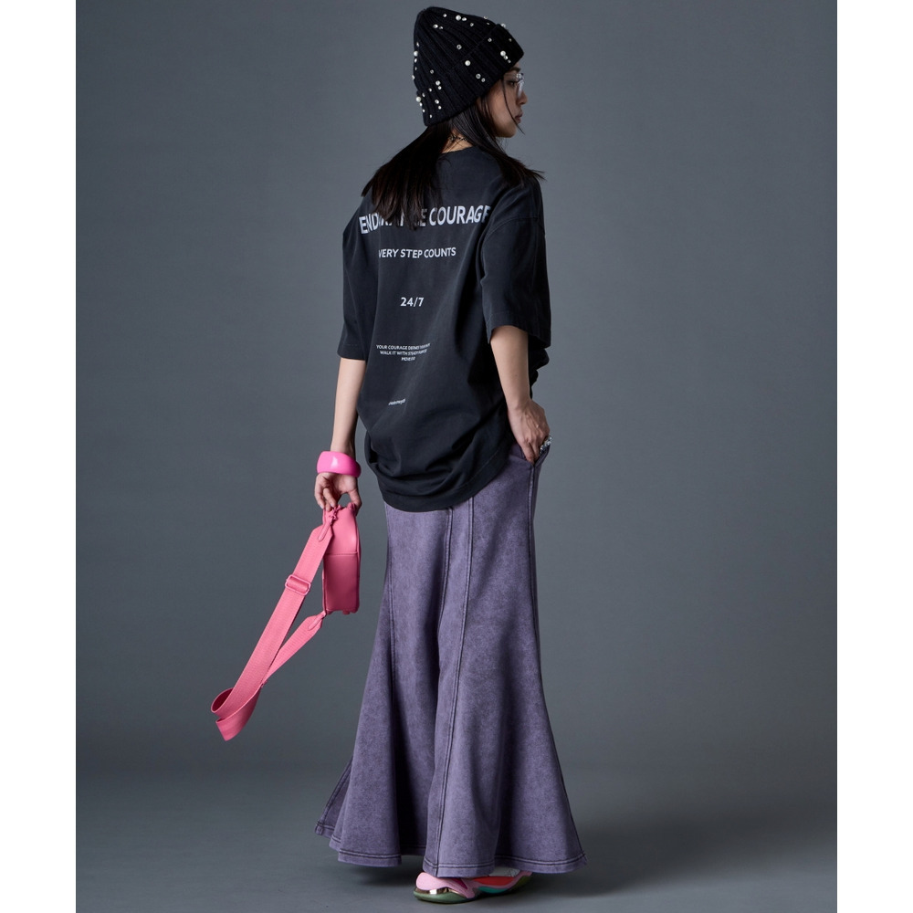 綿100%ピグメント染ロゴプリントチュニックTシャツ 大きいサイズ GEVS.3