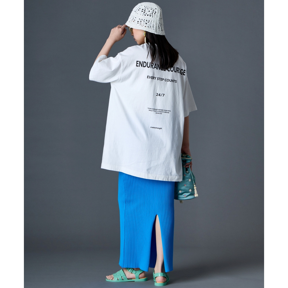 綿100%ピグメント染ロゴプリントチュニックTシャツ 大きいサイズ GEVS.8