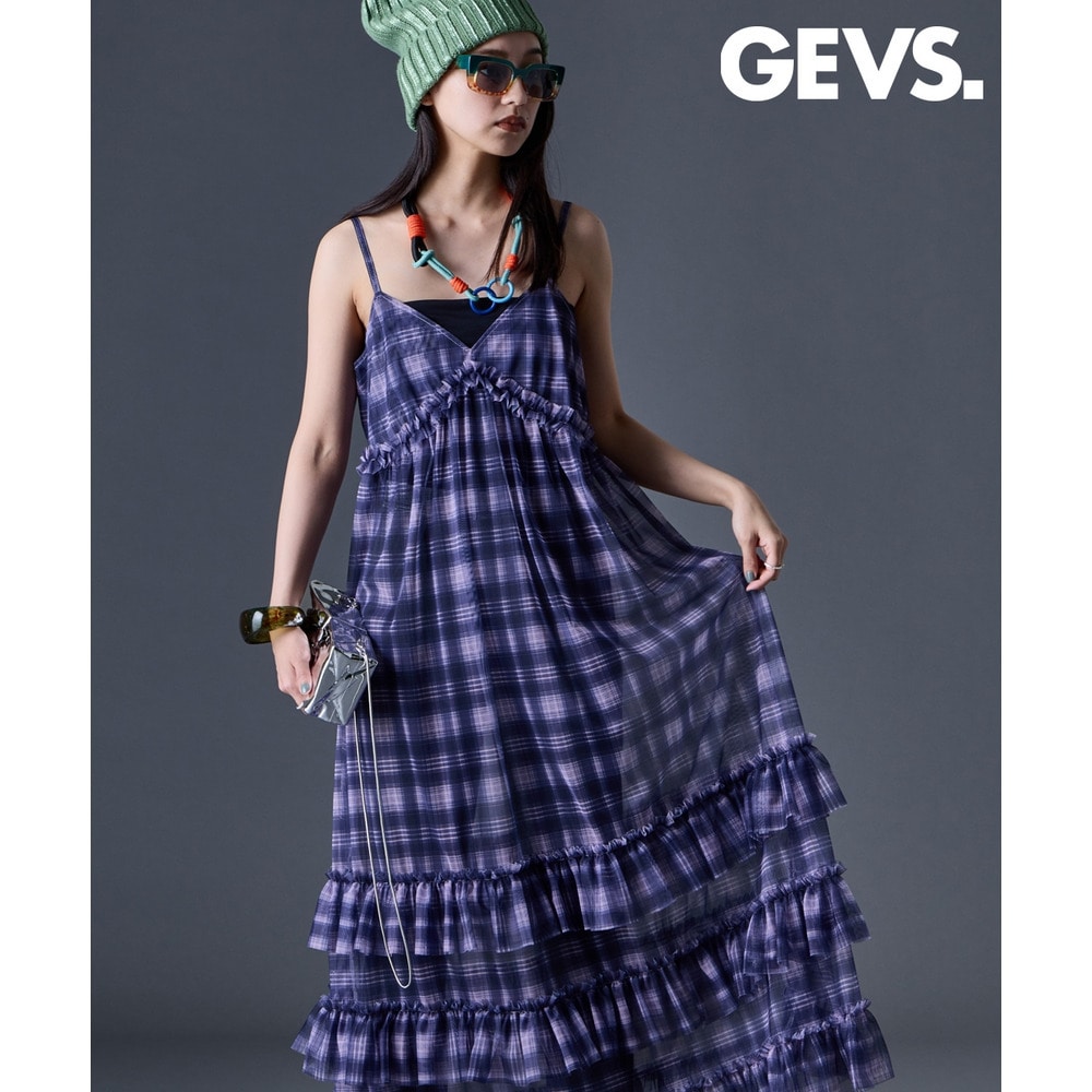 シアーチェックキャミソールワンピース　大きいサイズ　GEVS.