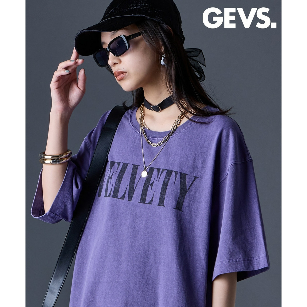 綿100％ピグメント染ロゴプリントチュニックTシャツ　大きいサイズ　GEVS.