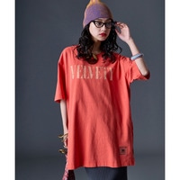 綿100％ピグメント染ロゴプリントチュニックTシャツ　大きいサイズ　GEVS.