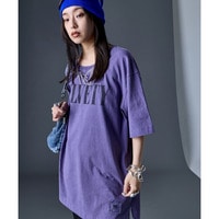 綿100％ピグメント染ロゴプリントチュニックTシャツ　大きいサイズ　GEVS.
