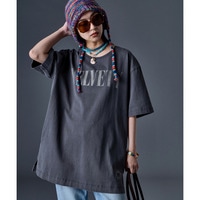 綿100％ピグメント染ロゴプリントチュニックTシャツ　大きいサイズ　GEVS.