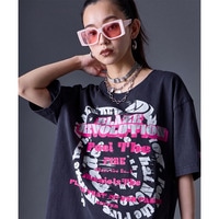 綿100％ピグメント染ビッグロゴプリントTシャツ　大きいサイズ　GEVS.