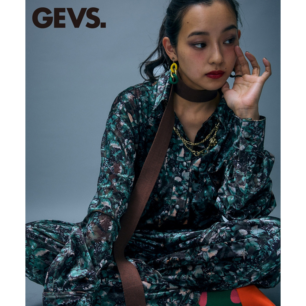 ベロアフラワープリントシャツ 大きいサイズ GEVS.1