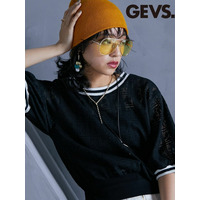 ラインリブ襟レースＴシャツ　大きいサイズ　GEVS