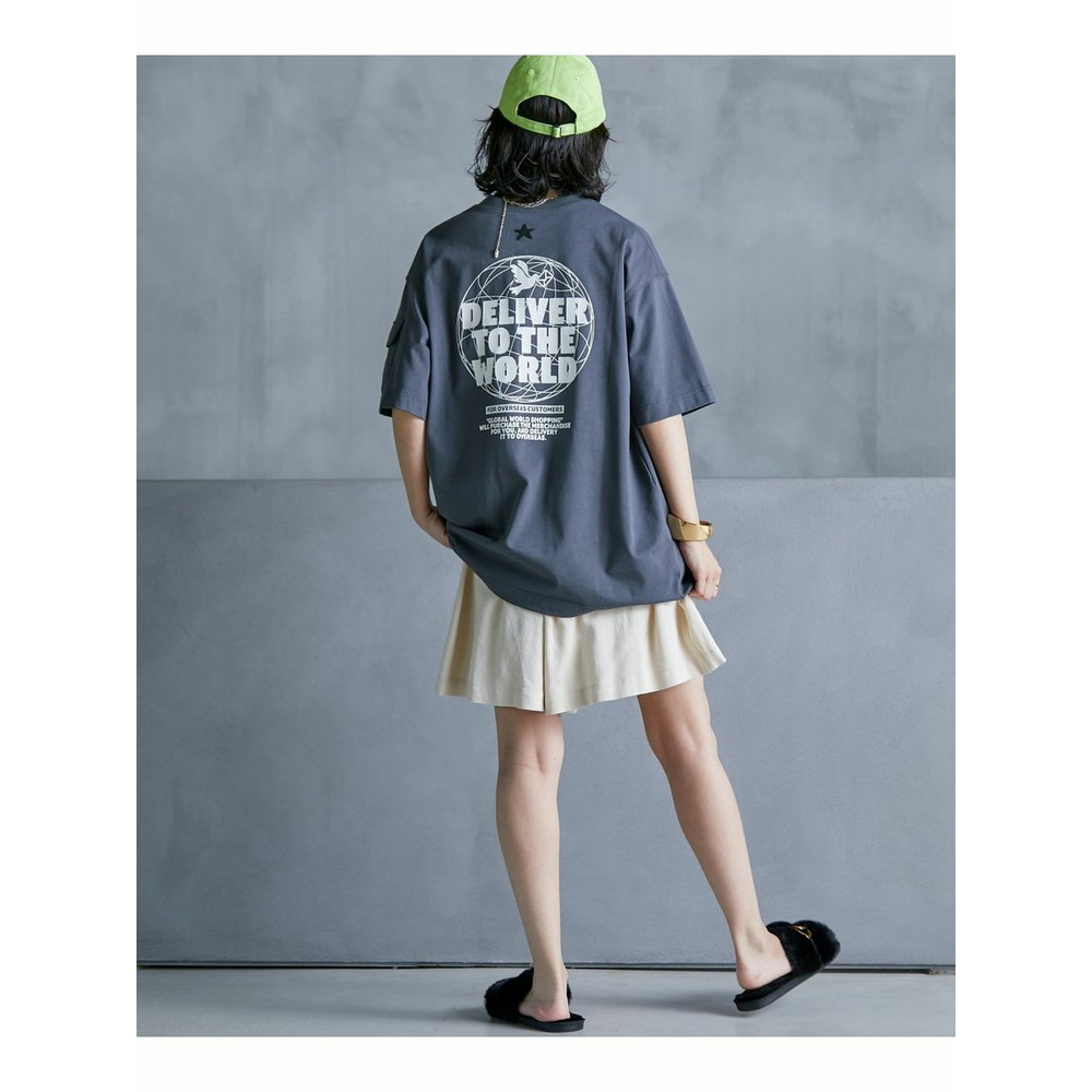 大きいサイズ 綿100％ゆったりシルエットロゴプリントＴシャツ（GEVS.）18