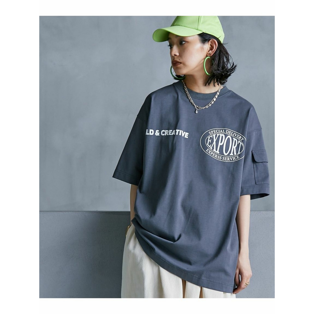 大きいサイズ 綿100％ゆったりシルエットロゴプリントＴシャツ（GEVS.） チャコール 1