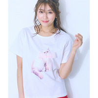 綿100%キャットプリントリボン付Tシャツ 　大きいサイズ　marun