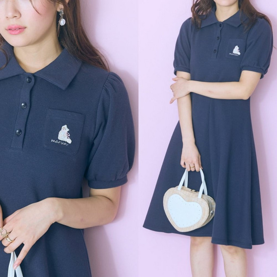 キャット刺しゅうポロワンピース 大きいサイズ marun【アリノマ/Alinoma】 キャット刺しゅうポロワンピース 大きいサイズ marun【アリノマ/Alinoma】