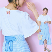 袖フレアバックリボン刺しゅうTシャツ　大きいサイズ　marun