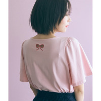袖フレアバックリボン刺しゅうTシャツ　大きいサイズ　marun