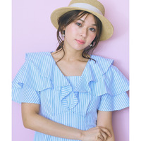 フリルデザインストライプワンピース　大きいサイズ　marun
