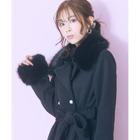 衿元フェイクファーリボンベルトフレアコート　marun 大きいサイズ