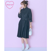 袖口ハート刺しゅうデニムシャツワンピース　大きいサイズ　marun