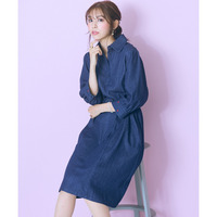 袖口ハート刺しゅうデニムシャツワンピース　大きいサイズ　marun