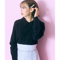 袖ハート柄編ビッグカラーニットトップス　大きいサイズ　marun