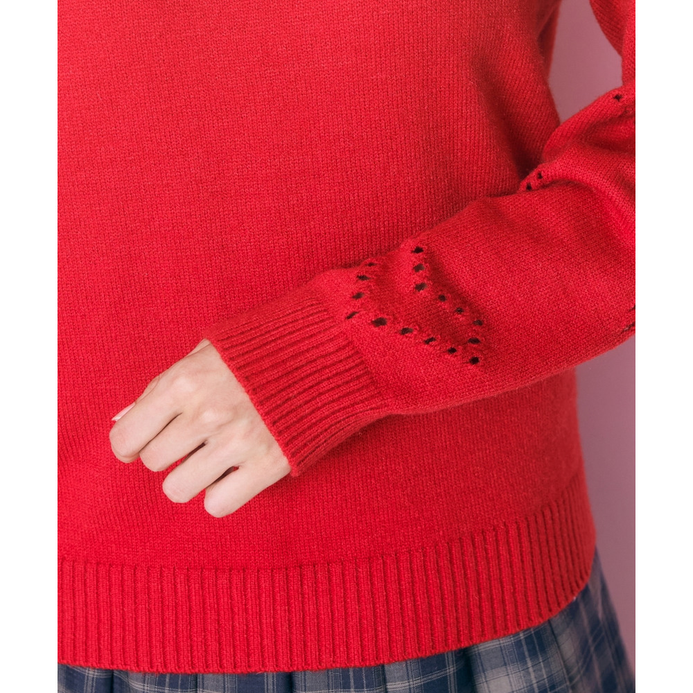 袖ハート柄編ビッグカラーニットトップス 大きいサイズ marun10