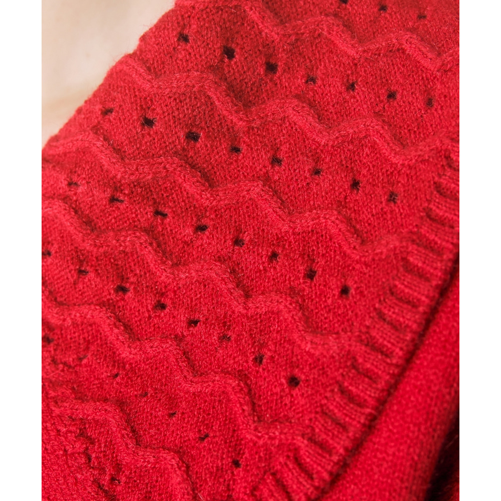 袖ハート柄編ビッグカラーニットトップス 大きいサイズ marun12