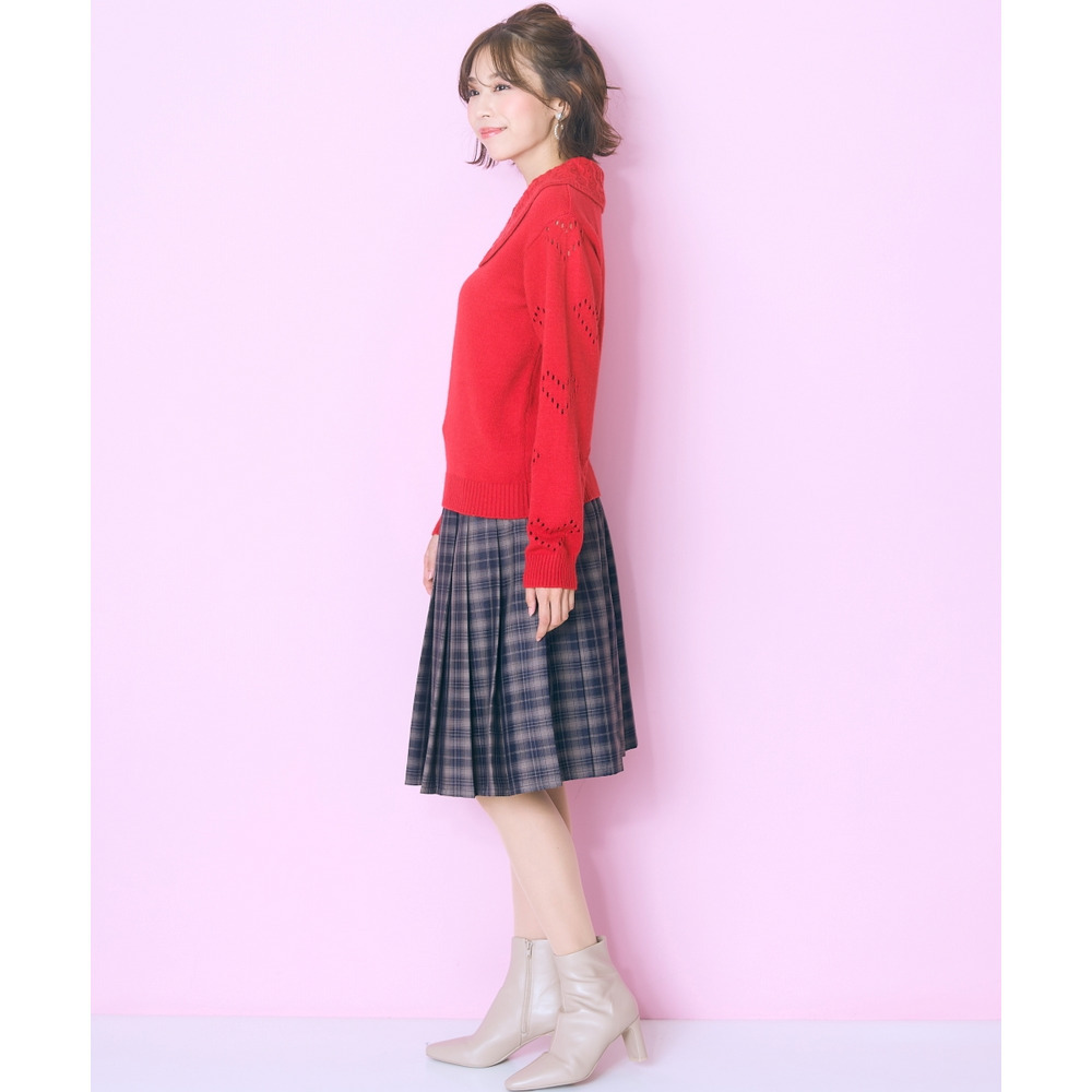 袖ハート柄編ビッグカラーニットトップス 大きいサイズ marun15