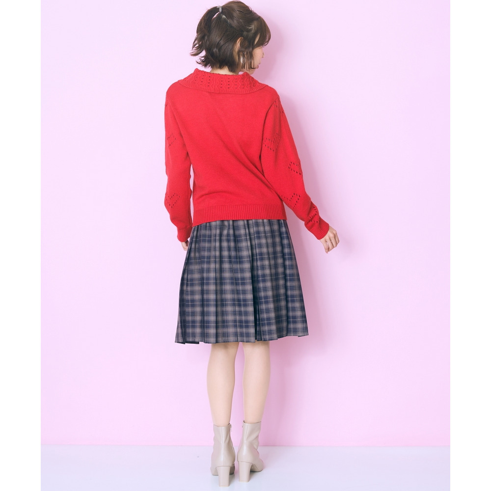 袖ハート柄編ビッグカラーニットトップス 大きいサイズ marun16