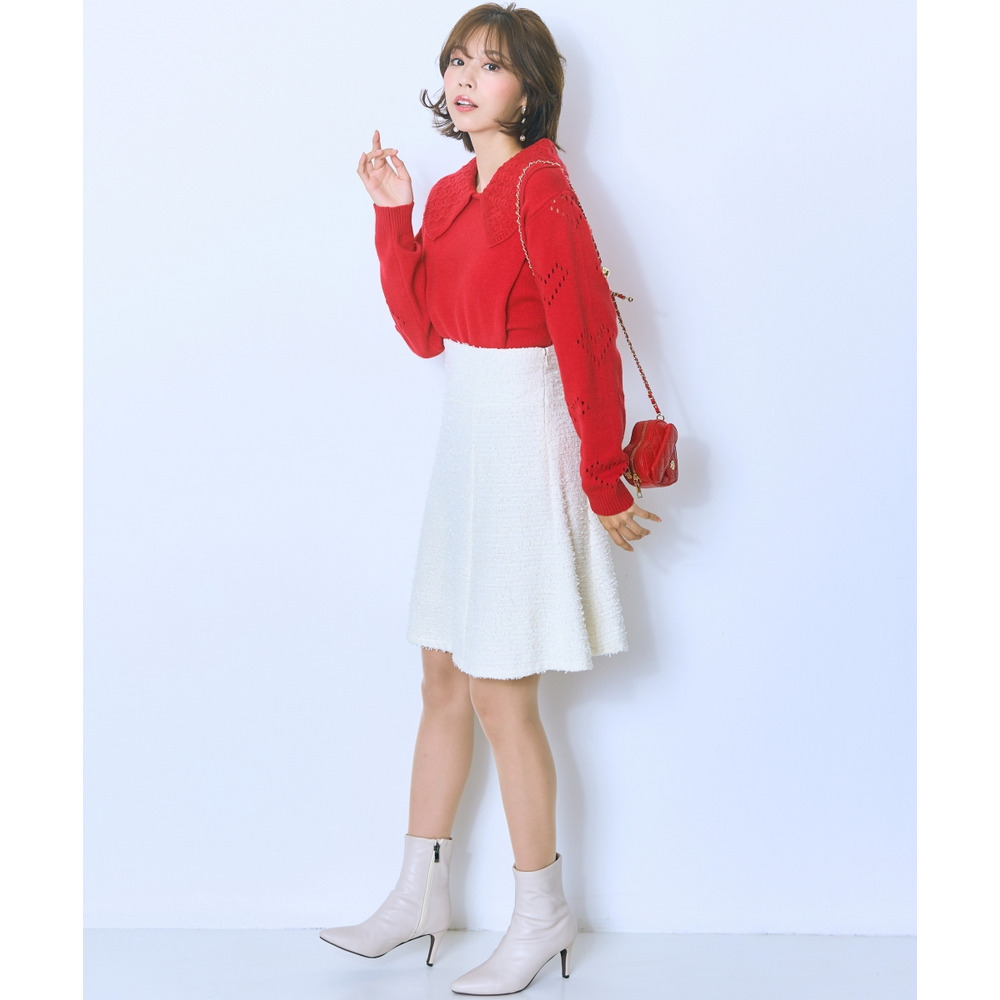 袖ハート柄編ビッグカラーニットトップス 大きいサイズ marun19