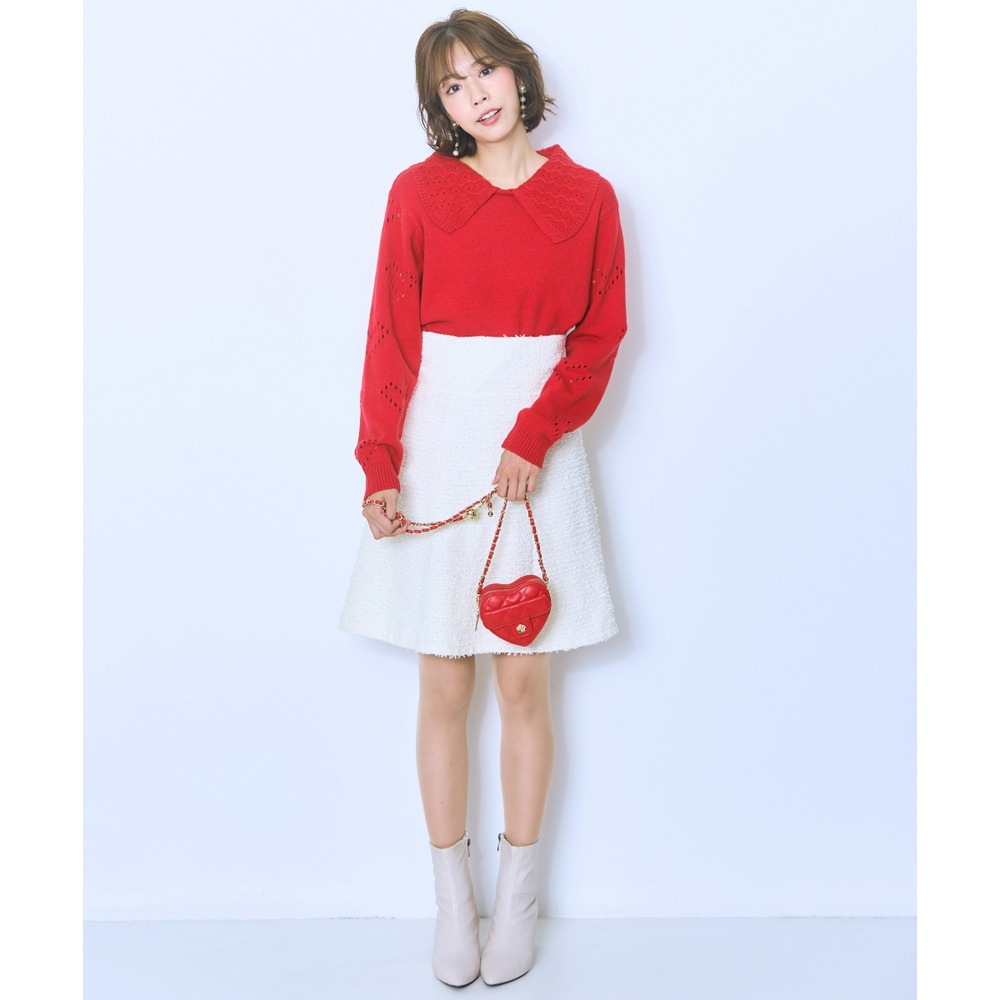 袖ハート柄編ビッグカラーニットトップス 大きいサイズ marun2