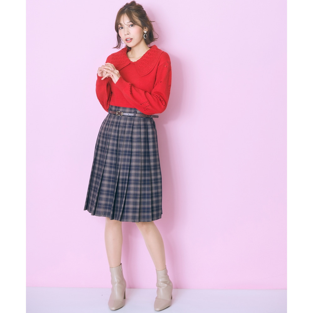 袖ハート柄編ビッグカラーニットトップス 大きいサイズ marun20