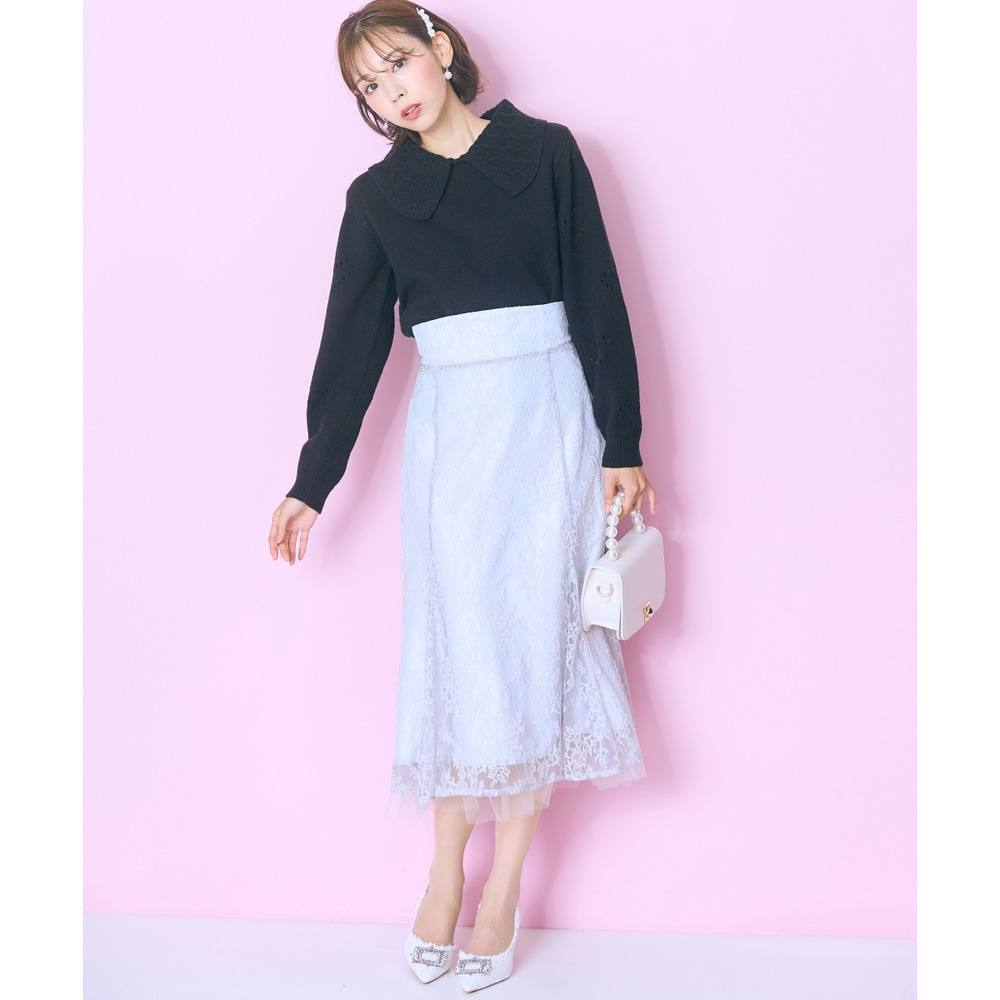 袖ハート柄編ビッグカラーニットトップス 大きいサイズ marun6