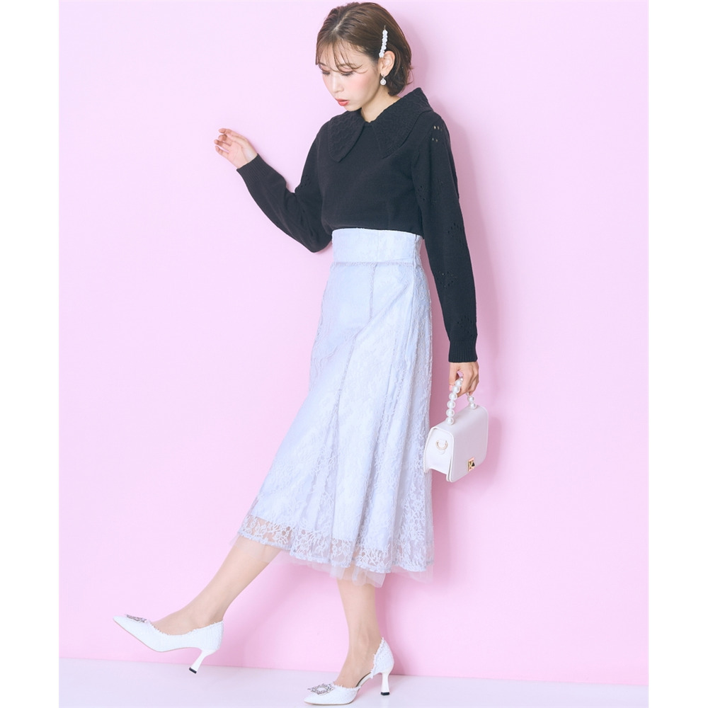 袖ハート柄編ビッグカラーニットトップス 大きいサイズ marun8