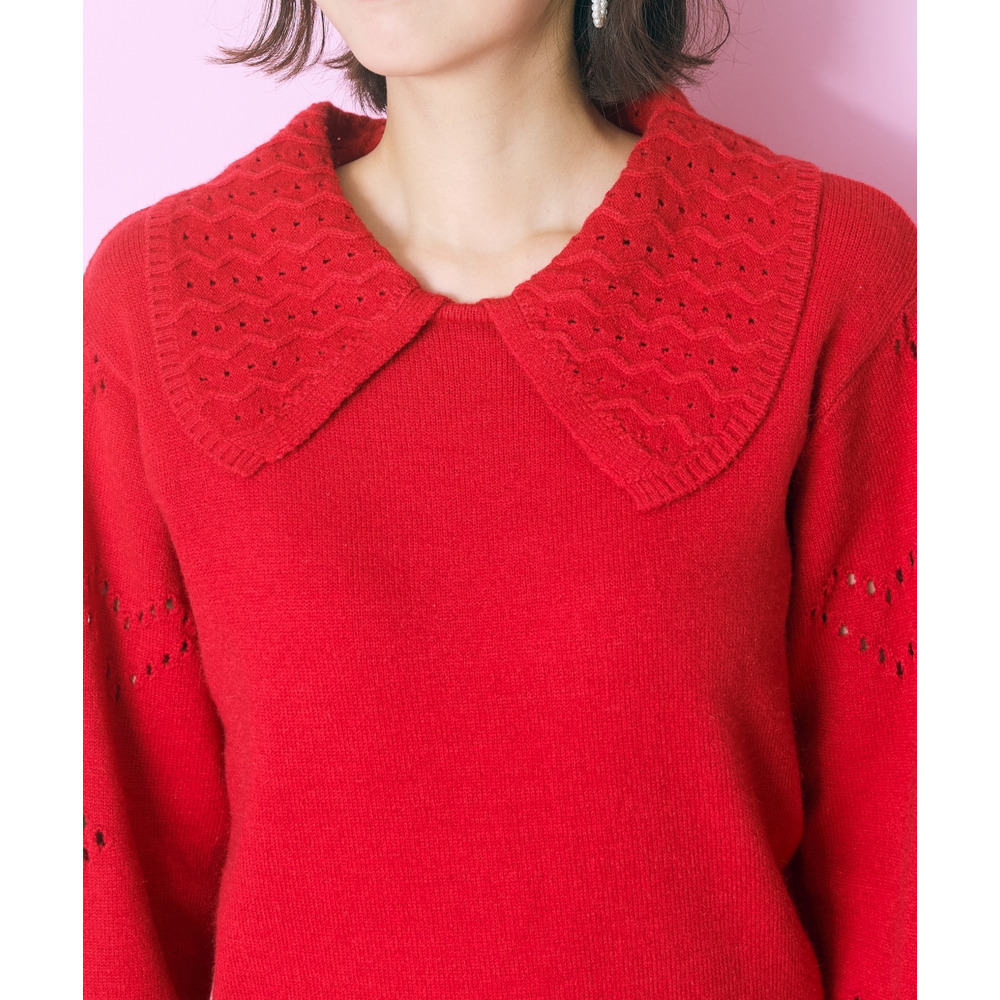 袖ハート柄編ビッグカラーニットトップス 大きいサイズ marun9