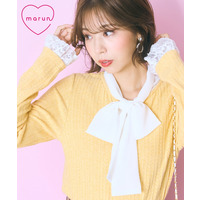 ボータイ袖レースニットソー　大きいサイズ　marun