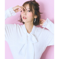 ボータイ袖レースニットソー　大きいサイズ　marun