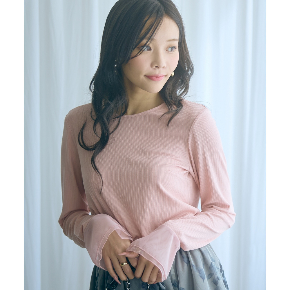 袖口オーガンジー使いデザイントップス 大きいサイズ marun1