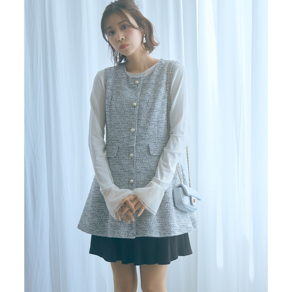 袖口オーガンジー使いデザイントップス 大きいサイズ marun11