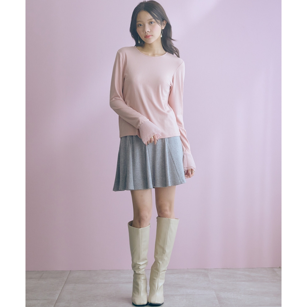 袖口オーガンジー使いデザイントップス 大きいサイズ marun19