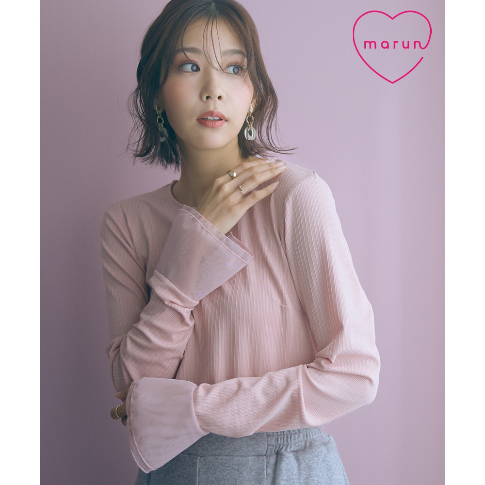 袖口オーガンジー使いデザイントップス 大きいサイズ marun2