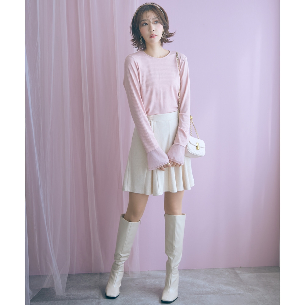 袖口オーガンジー使いデザイントップス 大きいサイズ marun22