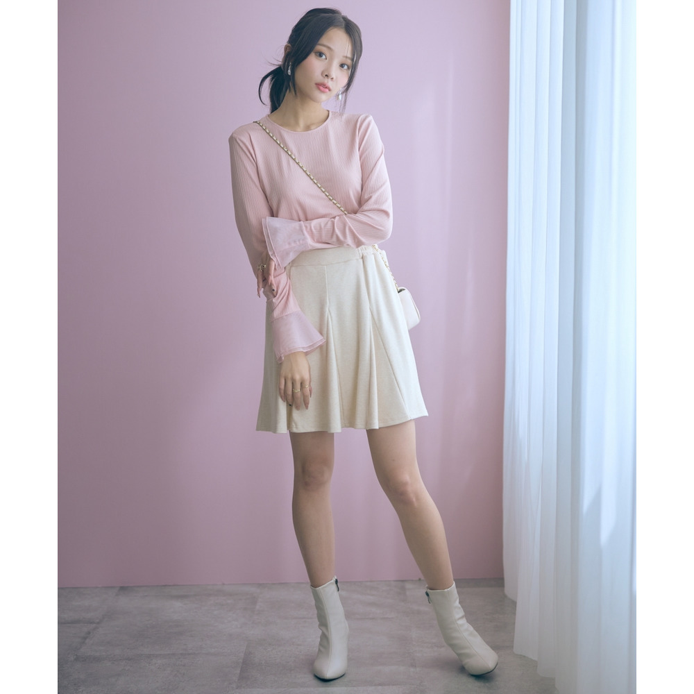 袖口オーガンジー使いデザイントップス 大きいサイズ marun23