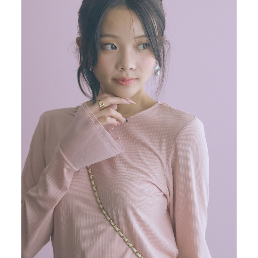 袖口オーガンジー使いデザイントップス 大きいサイズ marun24