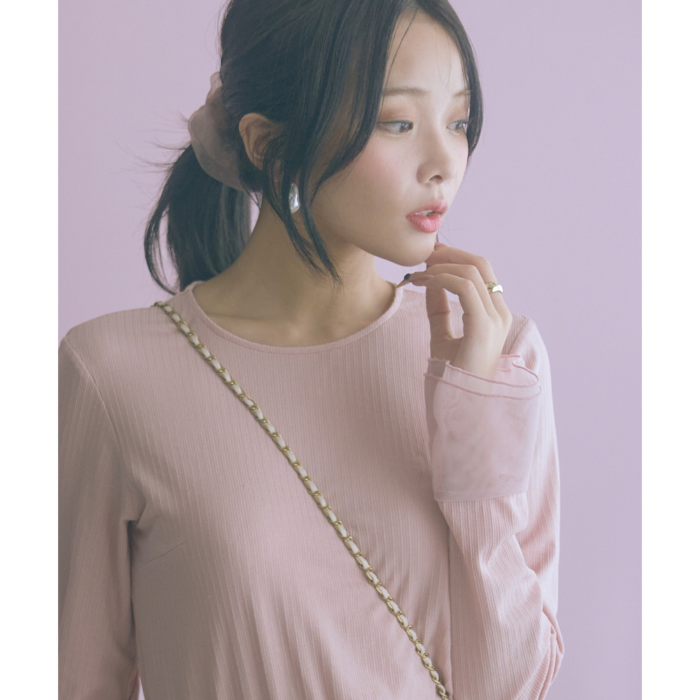 袖口オーガンジー使いデザイントップス 大きいサイズ marun25