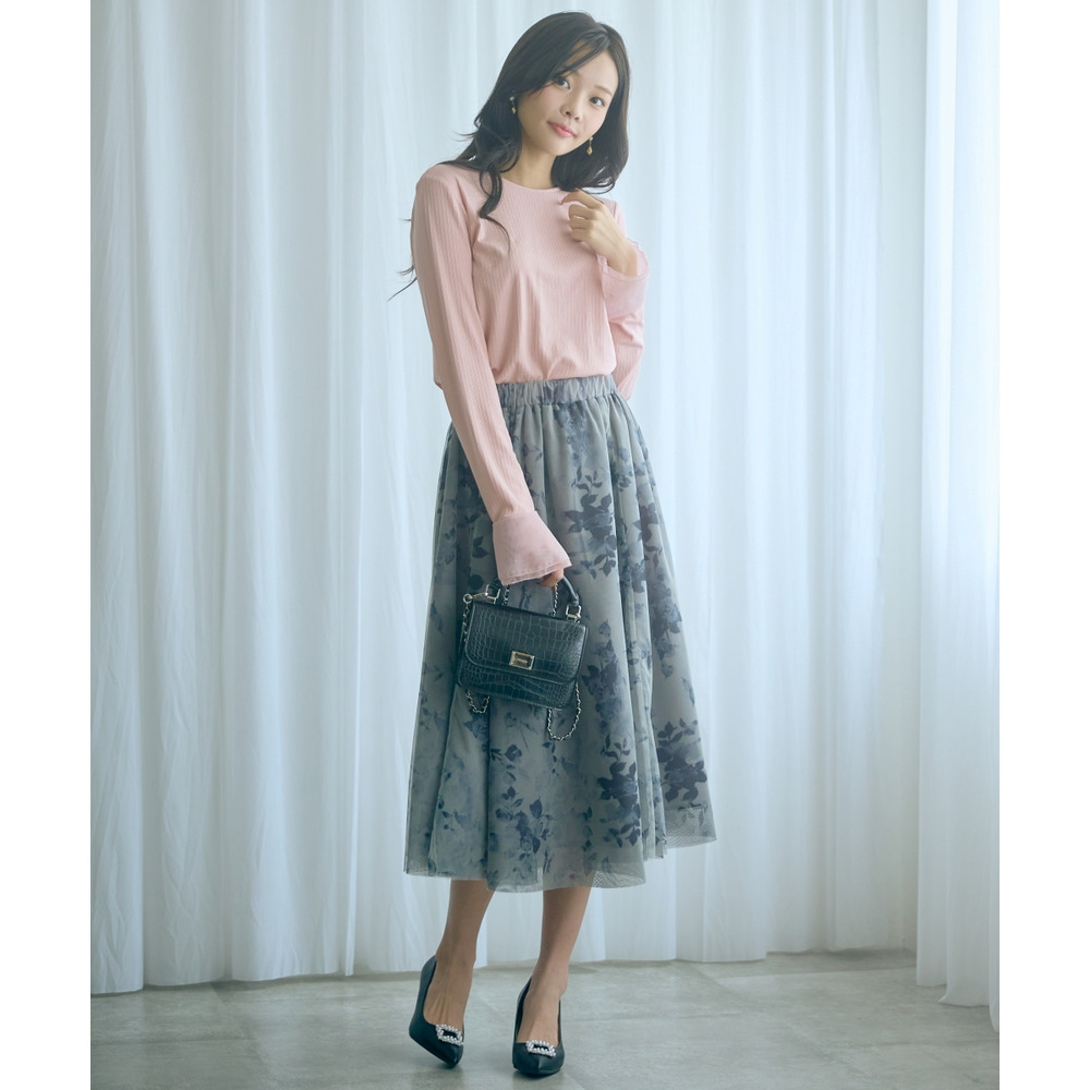 袖口オーガンジー使いデザイントップス 大きいサイズ marun5